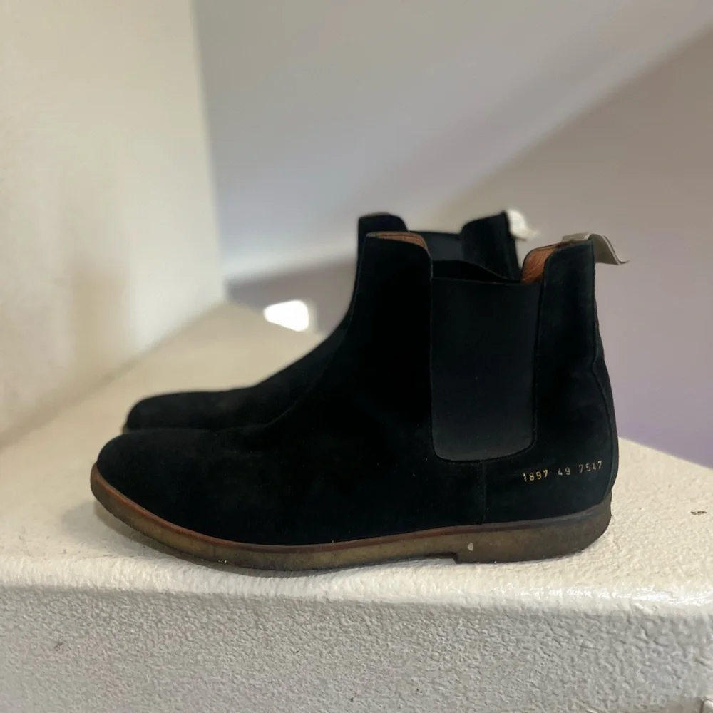 COMMON PROJECTS Men's Black Suede Chelsea Boots‎ Rubber Sole Size 16 Euro 49